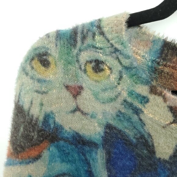 Cotton/Wool Oversized Cat Print Sweater OS Multicolor - Picture 4 of 16